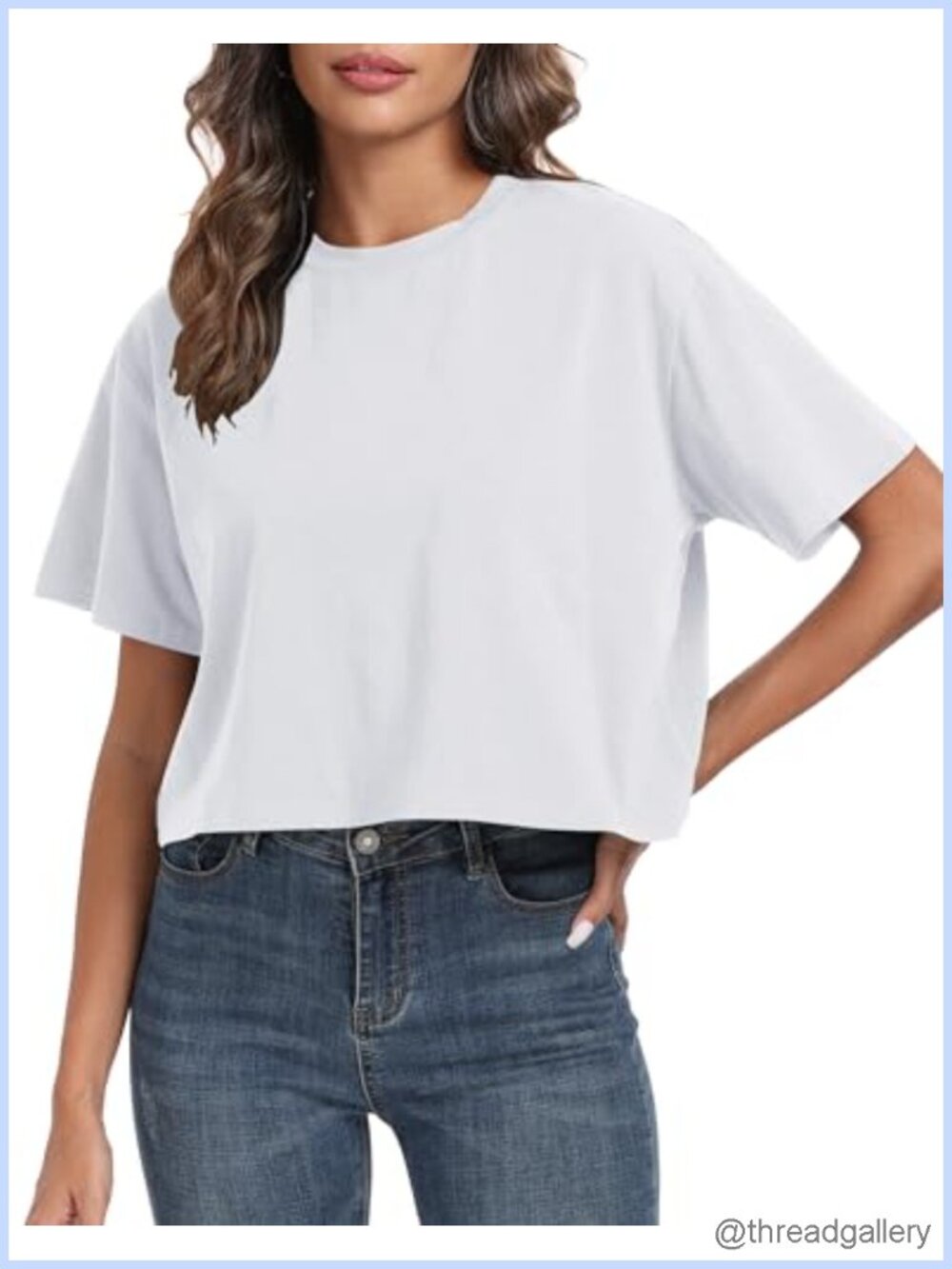 Oversized Cropped Workout T-Shirt Crew Neck Short Sleeve Cotton Casual Tee